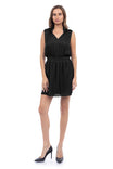 Rib Trim Neck & Waist Satin Dress