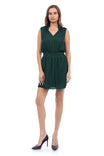 Rib Trim Neck & Waist Satin Dress