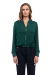 Rib Contrast Satin Jacket With Waist Drawstring