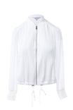 Rib Contrast Satin Jacket With Waist Drawstring