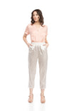Crop Straight Waist Elastic Satin Jacquard Pants