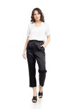 Crop Straight Waist Elastic Satin Jacquard Pants