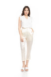 Crop Straight Waist Elastic Satin Jacquard Pants