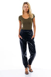 Vegan Leather Joggers With Elastic Waist
