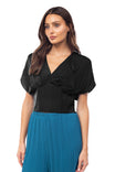 Satin Cropped Blouse With Pleat Detail