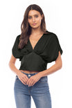 Satin Cropped Blouse With Pleat Detail