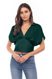 Satin Cropped Blouse With Pleat Detail
