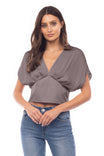Satin Cropped Blouse With Pleat Detail