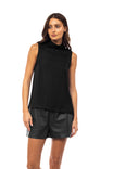 Sleeveless Pleated Mock Neck Top