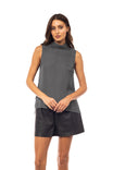 Sleeveless Pleated Mock Neck Top