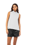 Sleeveless Pleated Mock Neck Top