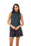 Sleeveless Pleated Mock Neck Top