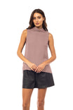 Sleeveless Pleated Mock Neck Top