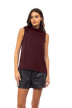 Sleeveless Pleated Mock Neck Top
