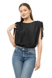 Drawstring Shoulder Blouse With Waist Elastic