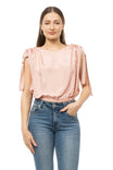 Drawstring Shoulder Blouse With Waist Elastic