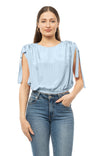 Drawstring Shoulder Blouse With Waist Elastic