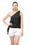 Sleeveless Asymmetrical Shoulder Top With Ties