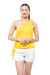 Sleeveless Asymmetrical Shoulder Top With Ties