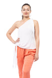 Sleeveless Asymmetrical Shoulder Top With Ties