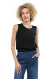 Sleeveless Elastic Waist Top With Slit Cut-Out