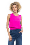 Sleeveless Elastic Waist Top With Slit Cut-Out