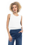 Sleeveless Elastic Waist Top With Slit Cut-Out