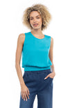 Sleeveless Elastic Waist Top With Slit Cut-Out