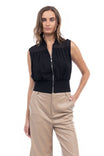 Zip Front Rib Trim Neck & Waist Top