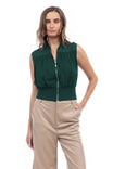 Zip Front Rib Trim Neck & Waist Top