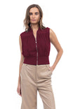 Zip Front Rib Trim Neck & Waist Top