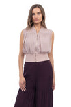 Zip Front Rib Trim Neck & Waist Top