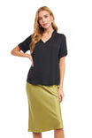 Pleated V-neck Blouse
