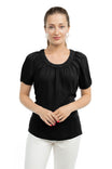 Elbow Sleeve Gathered Scoop Neckline Blouse