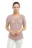 Elbow Sleeve Gathered Scoop Neckline Blouse