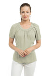 Elbow Sleeve Gathered Scoop Neckline Blouse