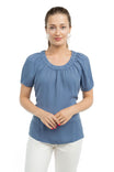 Elbow Sleeve Gathered Scoop Neckline Blouse