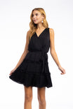 Sleeveless Tiered Surplice Mini Dress With Belt