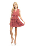 Sleeveless Tiered Surplice Mini Dress With Belt
