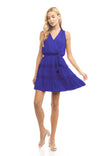 Sleeveless Tiered Surplice Mini Dress With Belt