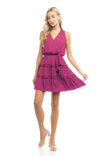 Sleeveless Tiered Surplice Mini Dress With Belt