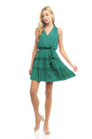 Sleeveless Tiered Surplice Mini Dress With Belt
