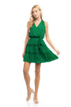 Sleeveless Tiered Surplice Mini Dress With Belt