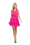Sleeveless Tiered Surplice Mini Dress With Belt