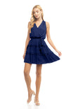 Sleeveless Tiered Surplice Mini Dress With Belt