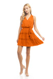 Sleeveless Tiered Surplice Mini Dress With Belt