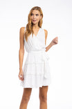 Sleeveless Tiered Surplice Mini Dress With Belt