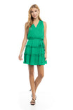Sleeveless Tiered Surplice Mini Dress With Belt