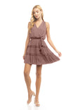 Sleeveless Tiered Surplice Mini Dress With Belt