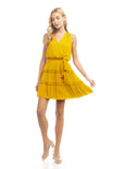 Sleeveless Tiered Surplice Mini Dress With Belt